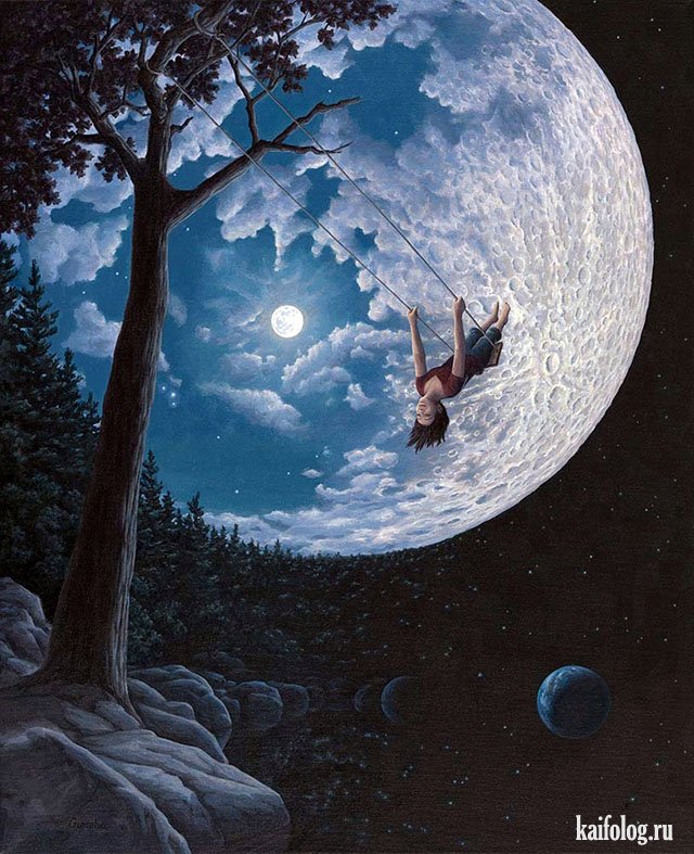 картина канадского художника Роба Гонсалвеса Лунные качели Rob Gonsalves