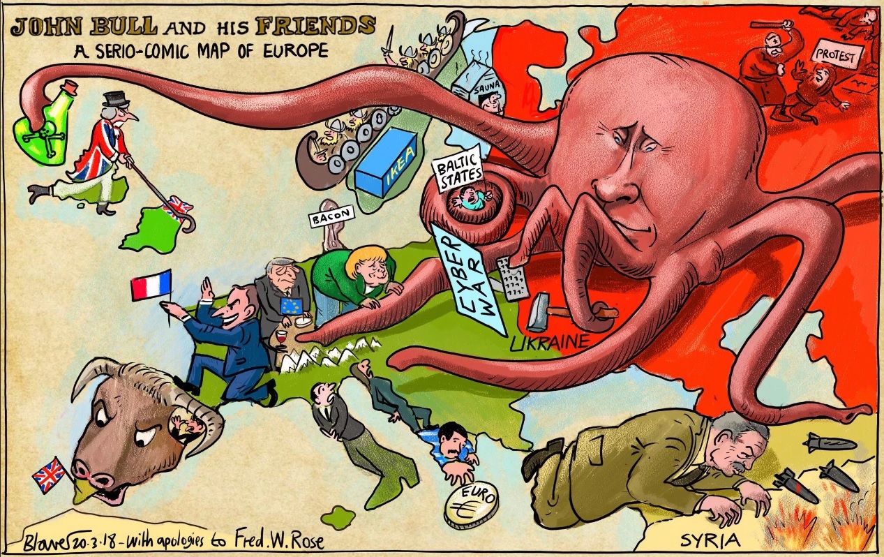 Карикатура Спрут Путин тянет щупальцы в Европу