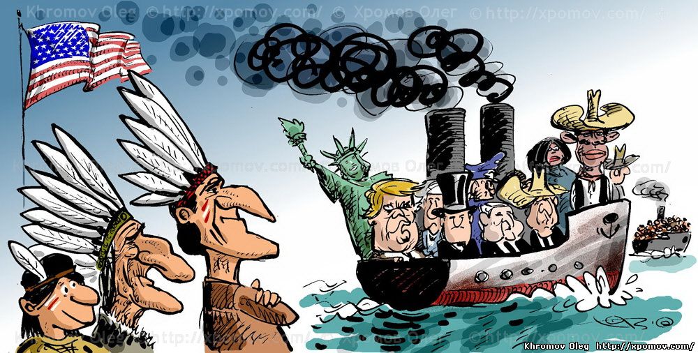 Акция день без иммигрантов в США | action day without immigrants in the USA caricature
