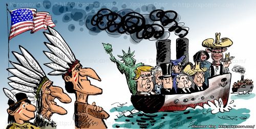 Action day without immigrants in USA caricature Donald Trump - Indians
